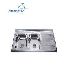 Aquacúcico SUS 304 Fregadero de cocina de doble tazón de acero inoxidable Contador con tablero de drenaje